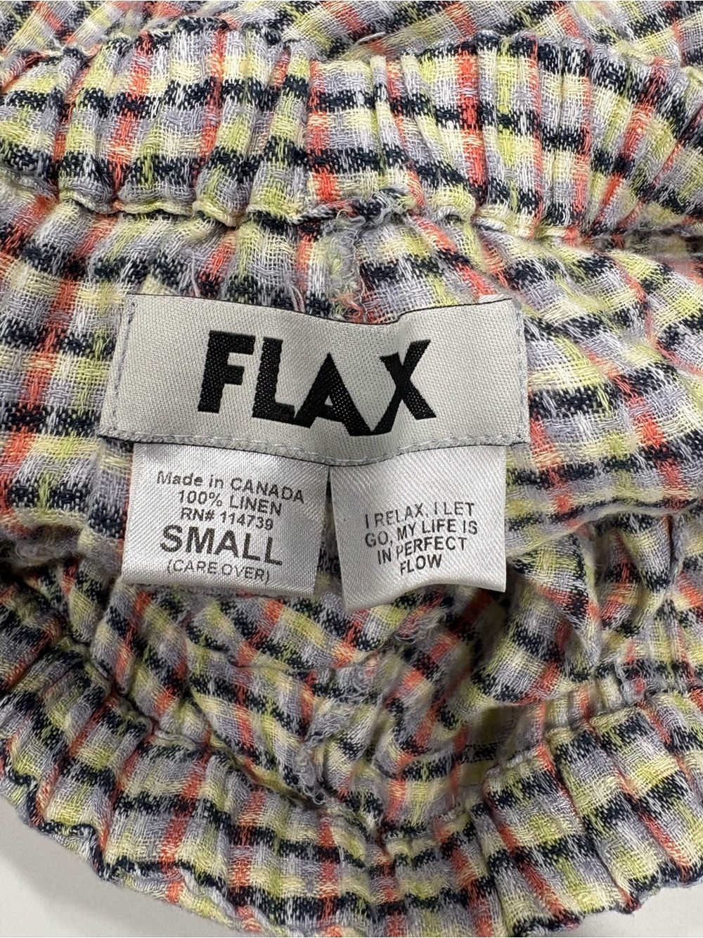 FLAX Women’s Plaid Linen Blend Wide Leg Crop Pants Pull On Elastic Waist Small - Picture 2 of 8